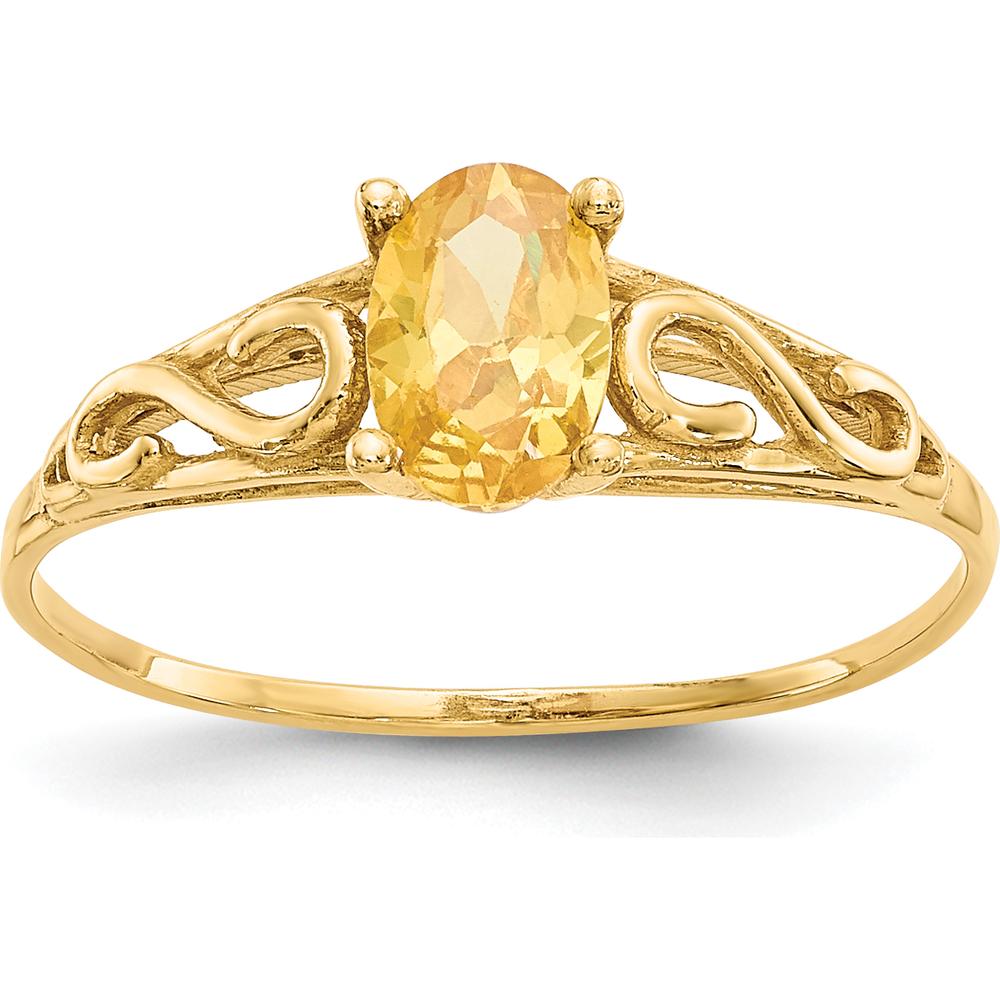 14K Yellow Gold Baby & Children's Synthetic Citrine Ring with Polished Finish - 6.3mm Top Length by Oro Pregiato