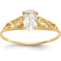 14K Yellow Gold Baby & Children's Synthetic White Spinel Ring - Polished Finish - Ideal for April Birthdays by Oro Pregiato