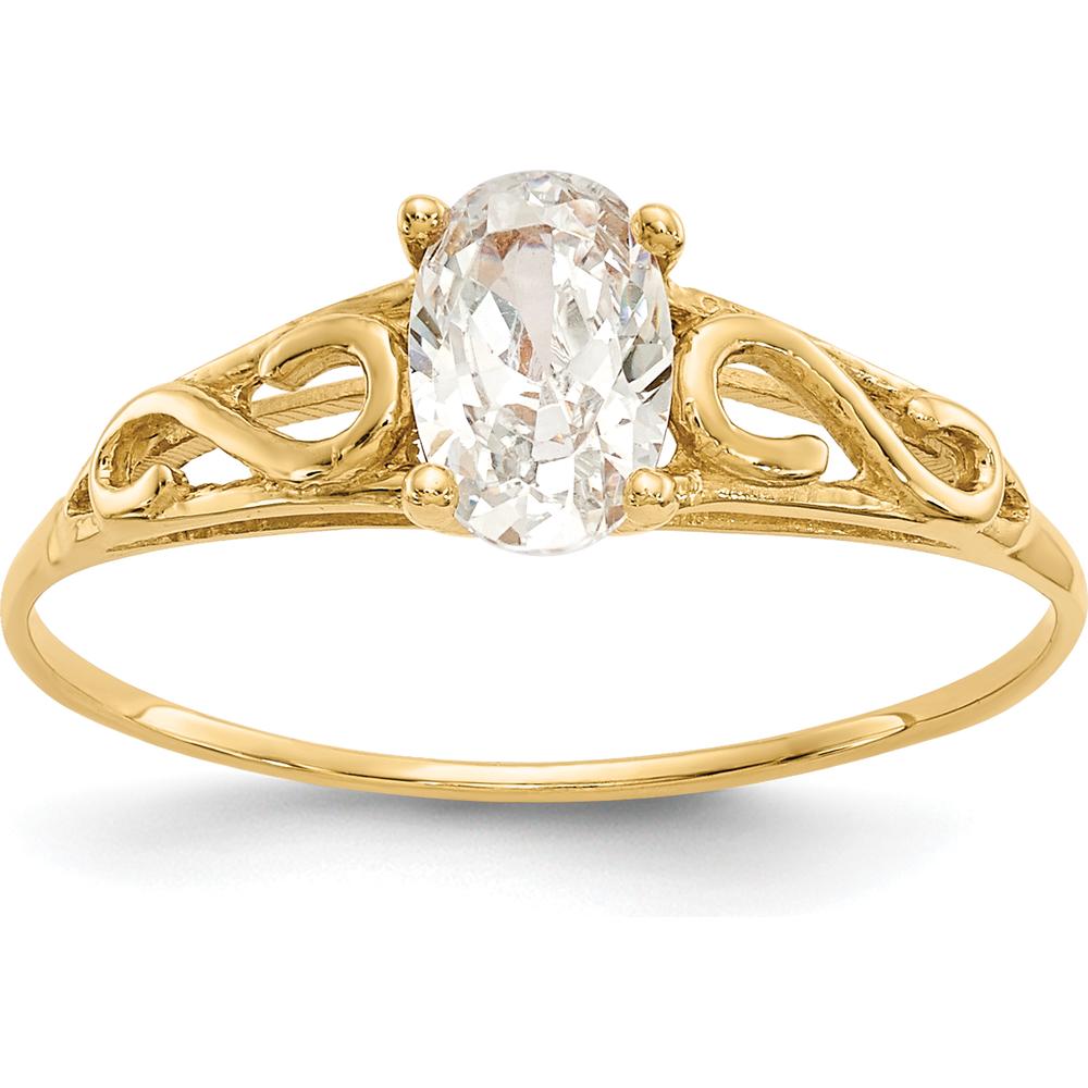 14K Yellow Gold Baby & Children's Synthetic White Spinel Ring - Polished Finish - Ideal for April Birthdays by Oro Pregiato