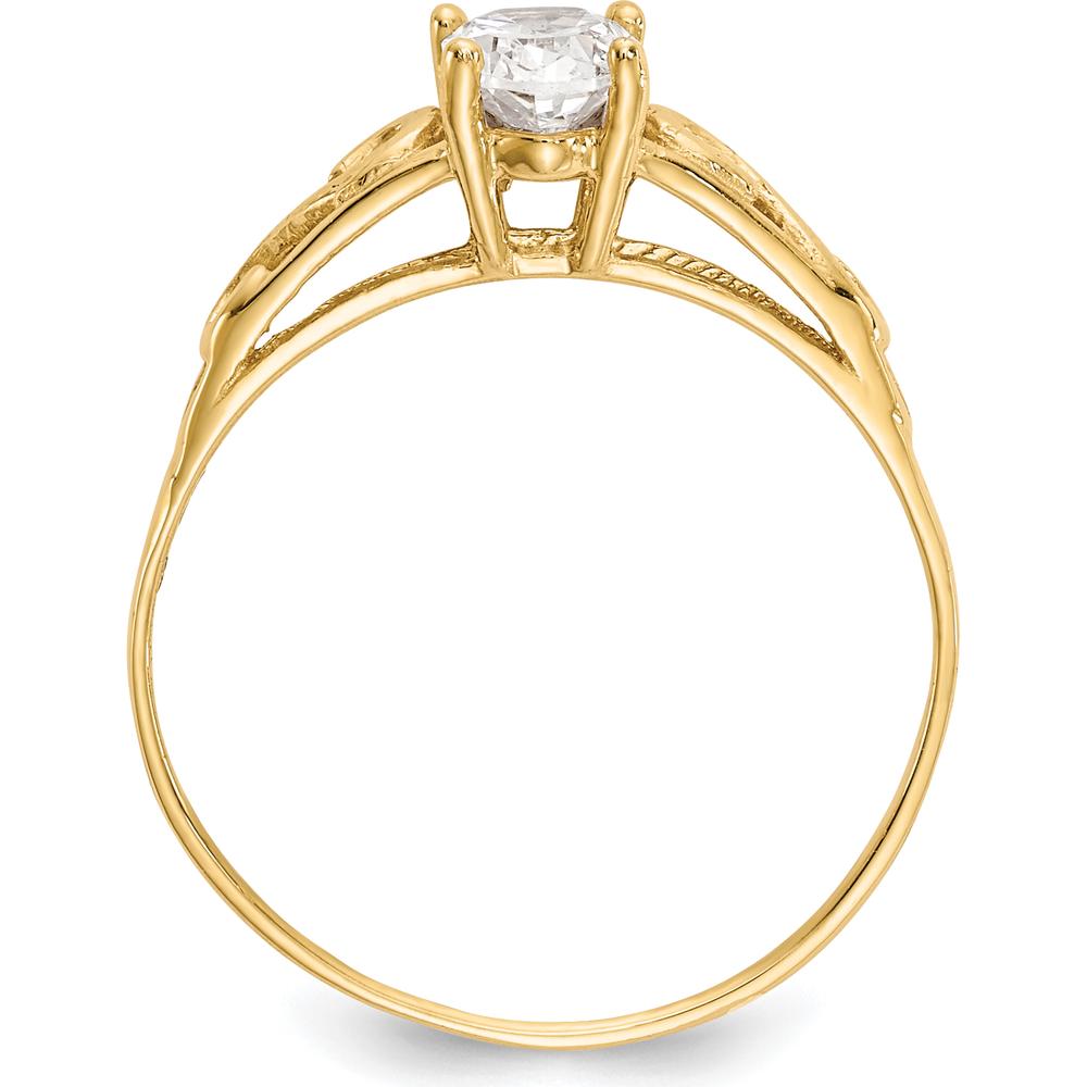 14K Yellow Gold Baby & Children's Synthetic White Spinel Ring - Polished Finish - Ideal for April Birthdays by Oro Pregiato