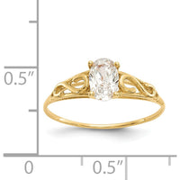 14K Yellow Gold Baby & Children's Synthetic White Spinel Ring - Polished Finish - Ideal for April Birthdays by Oro Pregiato