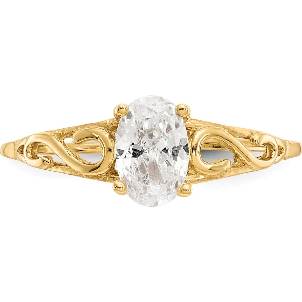 14K Yellow Gold Baby & Children's Synthetic White Spinel Ring - Polished Finish - Ideal for April Birthdays by Oro Pregiato