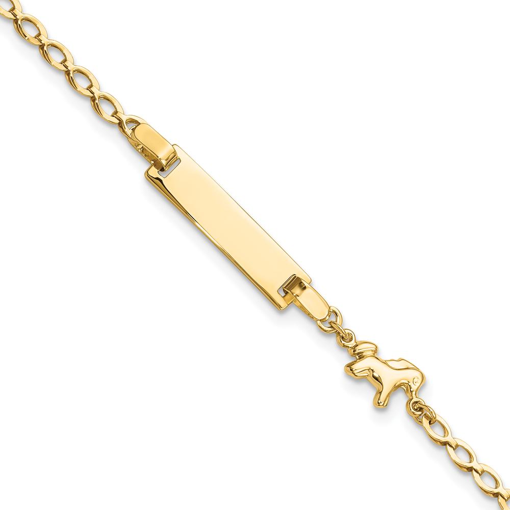 14K Yellow Gold Baby/Child 6" ID Bracelet with Polished Finish and Horse Charm by Oro Pregiato