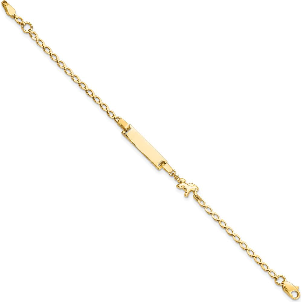 14K Yellow Gold Baby/Child 6" ID Bracelet with Polished Finish and Horse Charm by Oro Pregiato