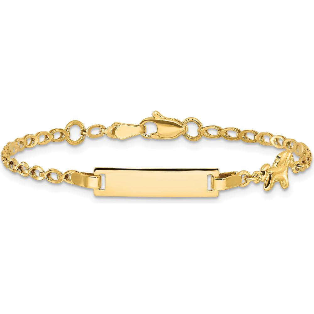 14K Yellow Gold Baby/Child 6" ID Bracelet with Polished Finish and Horse Charm by Oro Pregiato