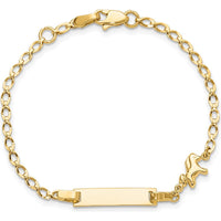 14K Yellow Gold Baby/Child 6" ID Bracelet with Polished Finish and Horse Charm by Oro Pregiato