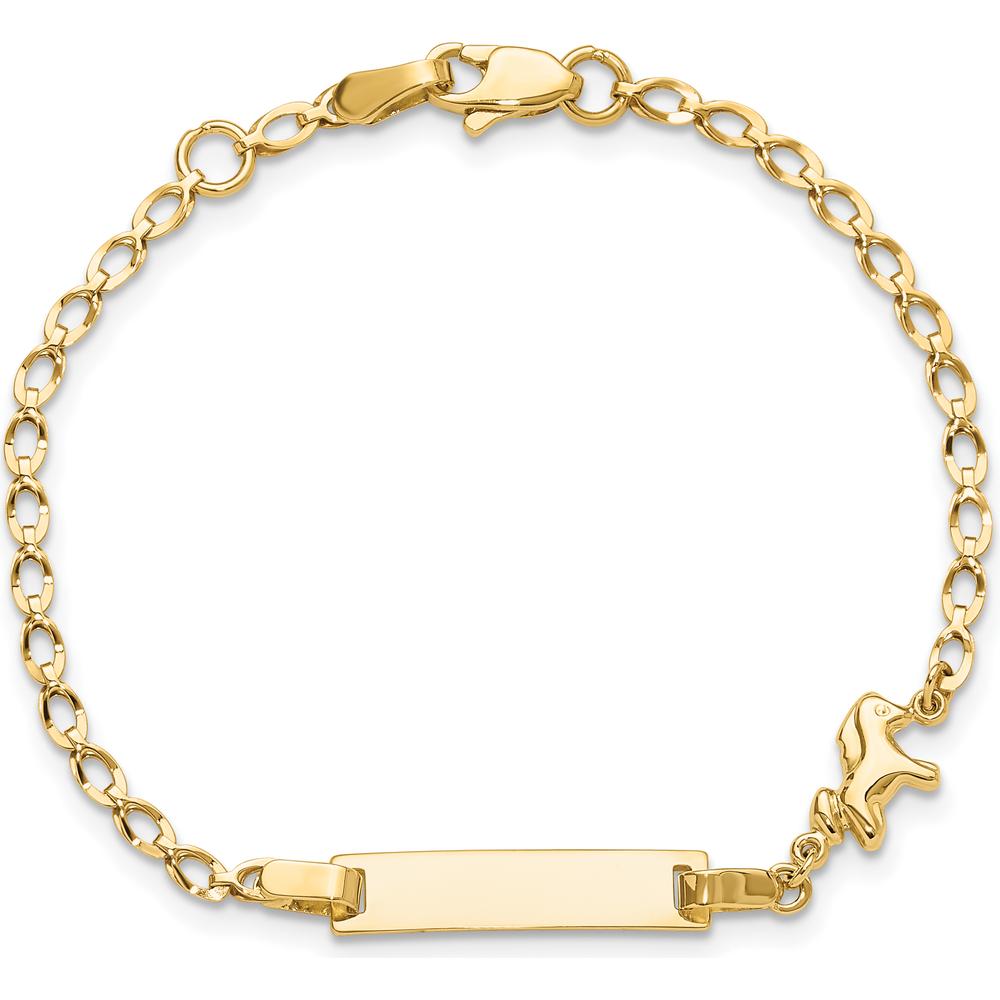 14K Yellow Gold Baby/Child 6" ID Bracelet with Polished Finish and Horse Charm by Oro Pregiato
