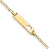 14K Yellow Gold Baby/Child Flat Curb Link ID Bracelet with Heart Cut-Out - 5.5" Length by Oro Pregiato