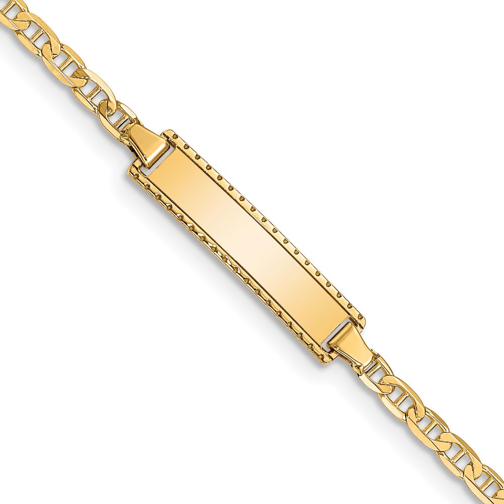 14K Yellow Gold Baby/Child ID Bracelet with Anchor Link Chain and Engravable Solid Plate - 6 Inches by Oro Pregiato