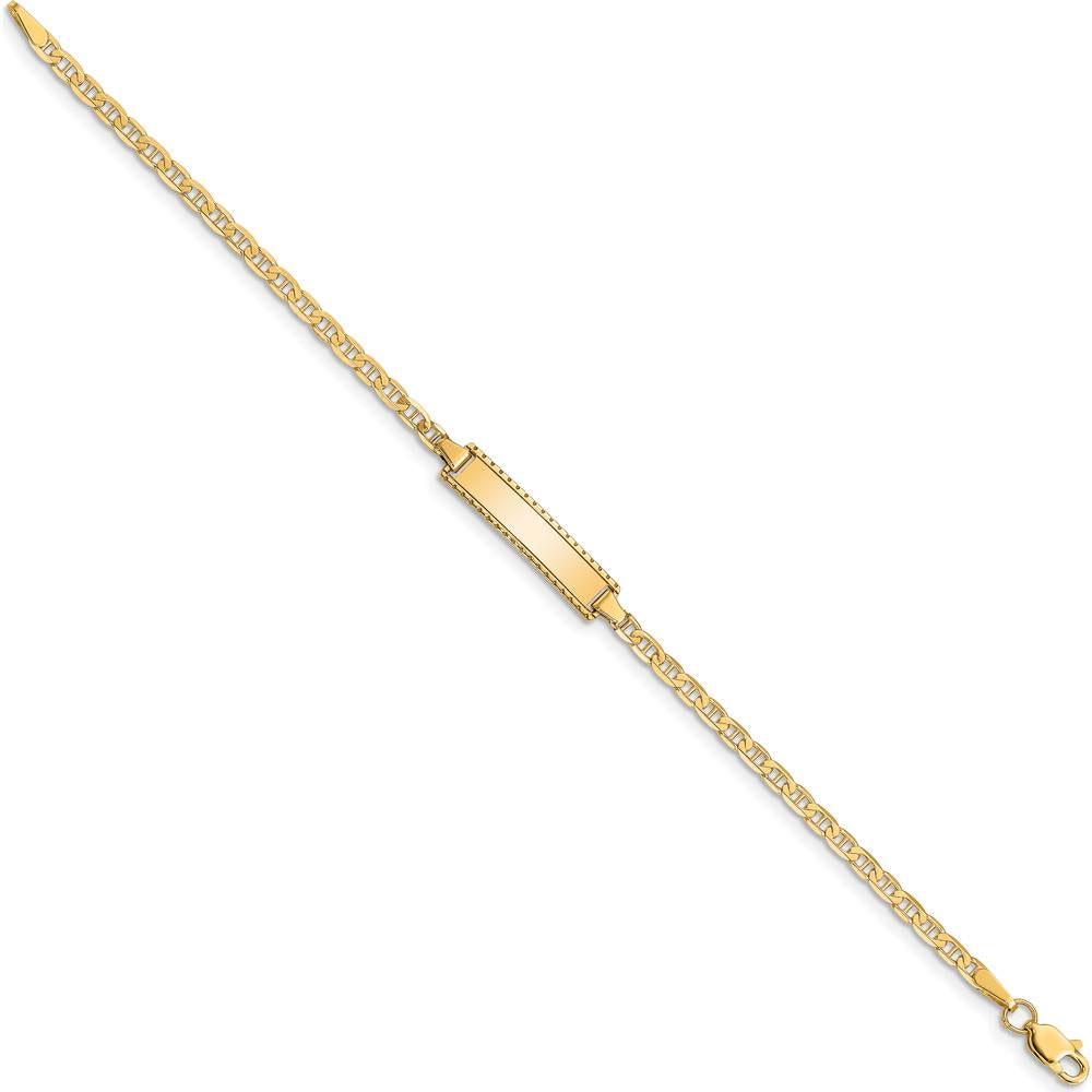14K Yellow Gold Baby/Child ID Bracelet with Anchor Link Chain and Engravable Solid Plate - 6 Inches by Oro Pregiato