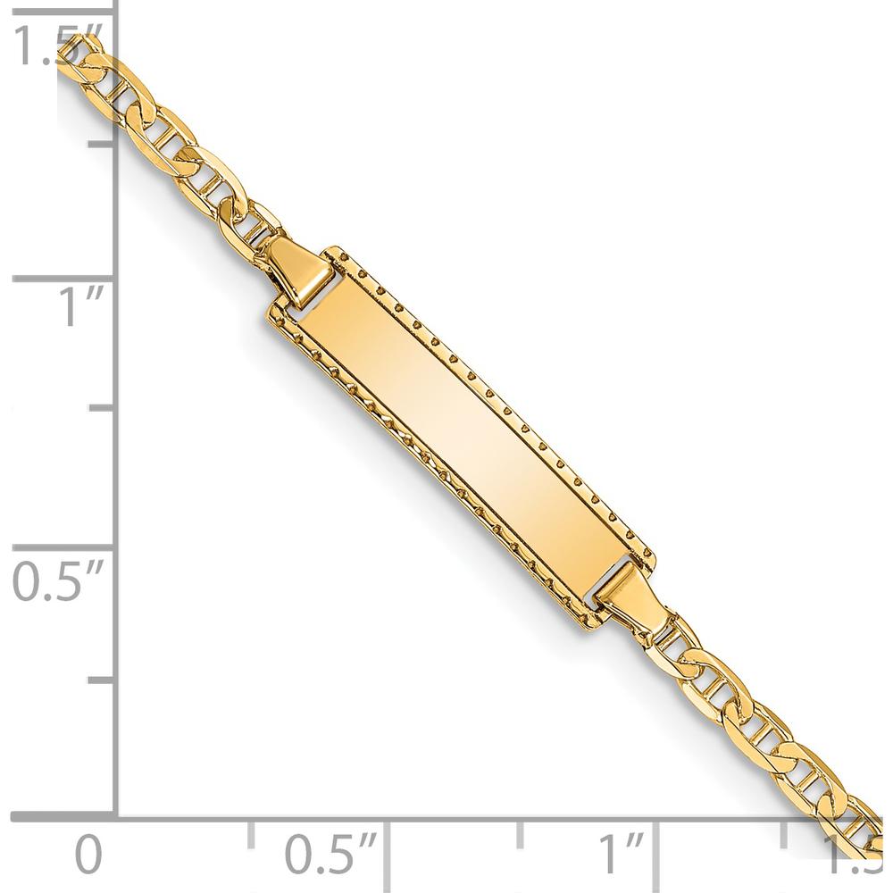 14K Yellow Gold Baby/Child ID Bracelet with Anchor Link Chain and Engravable Solid Plate - 6 Inches by Oro Pregiato