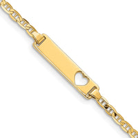 14K Yellow Gold Baby/Child ID Bracelet with Cut-Out Heart Charm and Polished Anchor Link Chain - 5.5" Length by Oro Pregiato