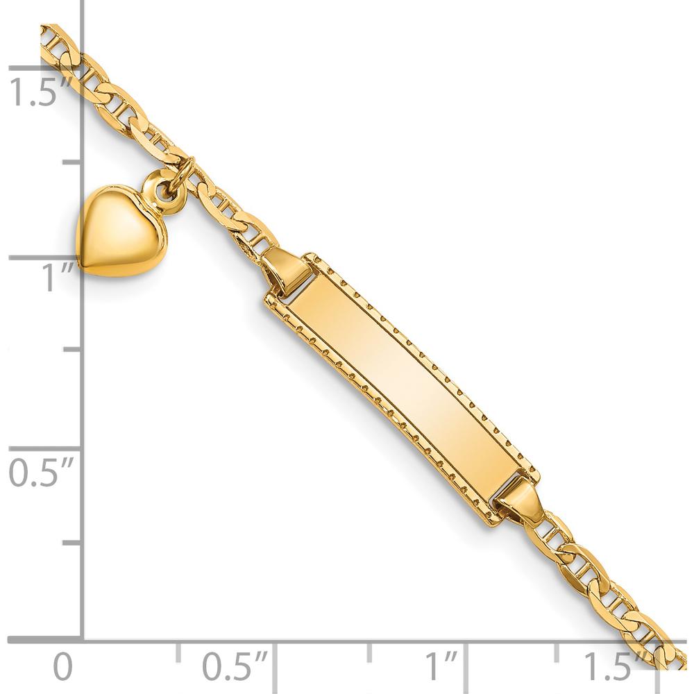 14K Yellow Gold Baby/Child ID Bracelet with Heart Charm and Polished Solid Anchor Link Chain - 6" Length by Oro Pregiato