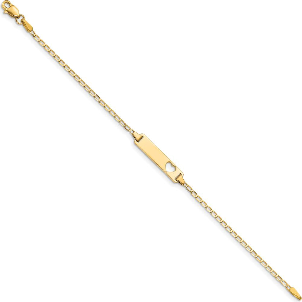 14K Yellow Gold Baby/Child ID Bracelet with Heart Cut-Out Plate - Personalized 6" Curb Chain by Oro Pregiato