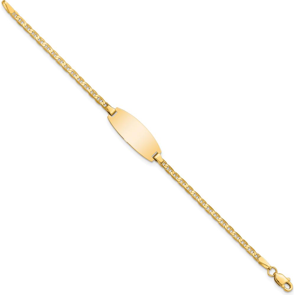 14K Yellow Gold Baby/Child ID Bracelet with Polished Solid Plate and Anchor Link Chain - 5.5" Length by Oro Pregiato