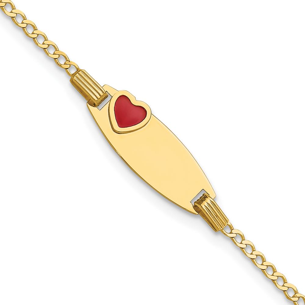 14K Yellow Gold Baby/Child ID Bracelet with Red Enameled Heart Charm - 5.5" Length by Oro Pregiato