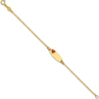 14K Yellow Gold Baby/Child ID Bracelet with Red Enameled Heart Charm - 5.5" Length by Oro Pregiato