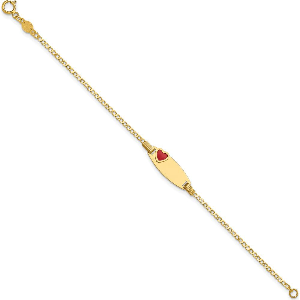 14K Yellow Gold Baby/Child ID Bracelet with Red Enameled Heart Charm - 5.5" Length by Oro Pregiato