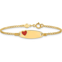 14K Yellow Gold Baby/Child ID Bracelet with Red Enameled Heart Charm - 5.5" Length by Oro Pregiato