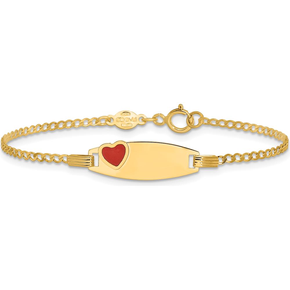 14K Yellow Gold Baby/Child ID Bracelet with Red Enameled Heart Charm - 5.5" Length by Oro Pregiato