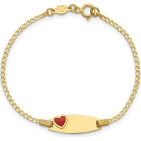 14K Yellow Gold Baby/Child ID Bracelet with Red Enameled Heart Charm - 5.5" Length by Oro Pregiato