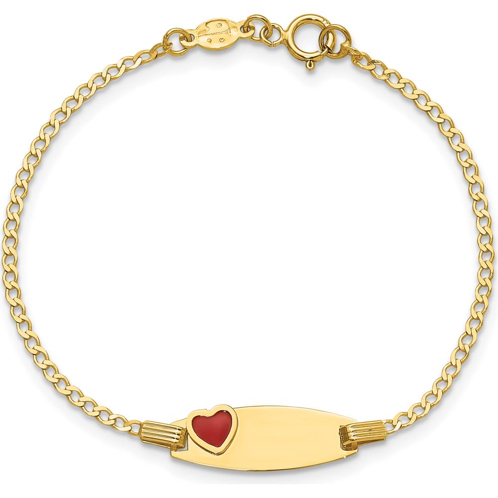 14K Yellow Gold Baby/Child ID Bracelet with Red Enameled Heart Charm - 5.5" Length by Oro Pregiato