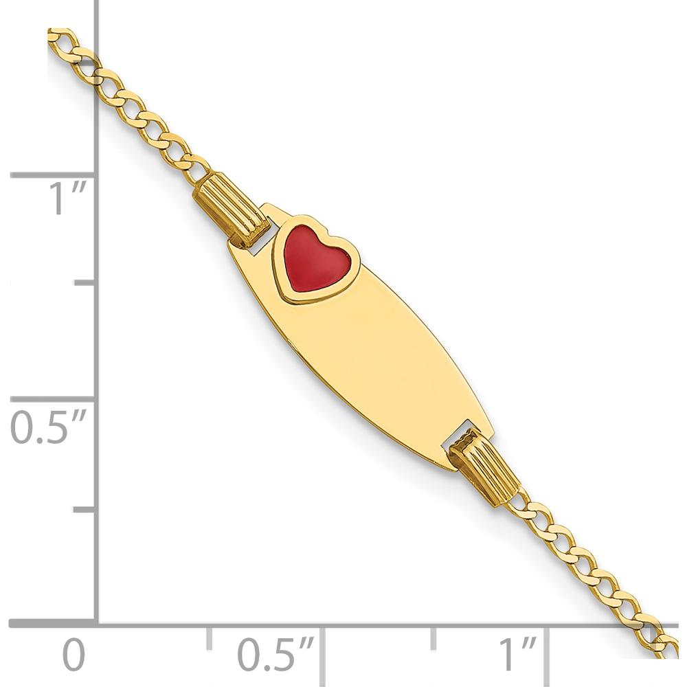 14K Yellow Gold Baby/Child ID Bracelet with Red Enameled Heart Charm - 5.5" Length by Oro Pregiato