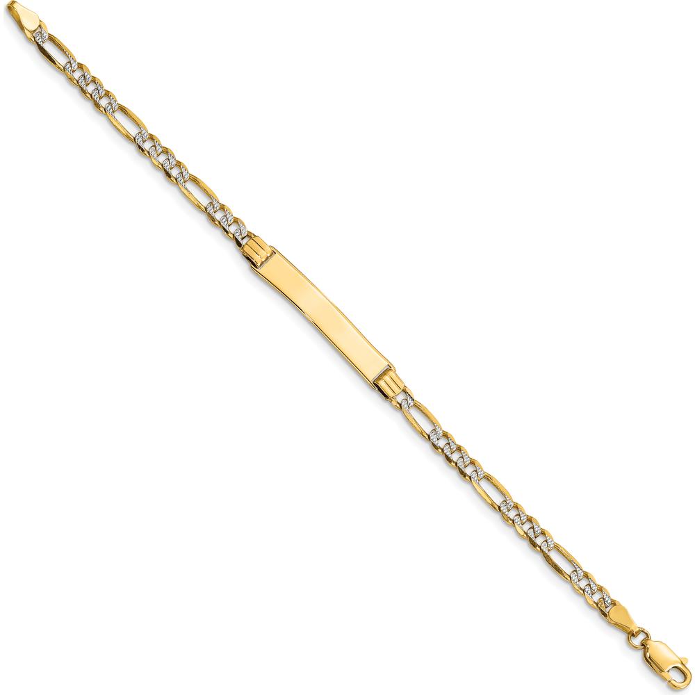 14K Yellow Gold Baby/Child ID Bracelet with Rhodium Polished Figaro Chain - 6" Length by Oro Pregiato
