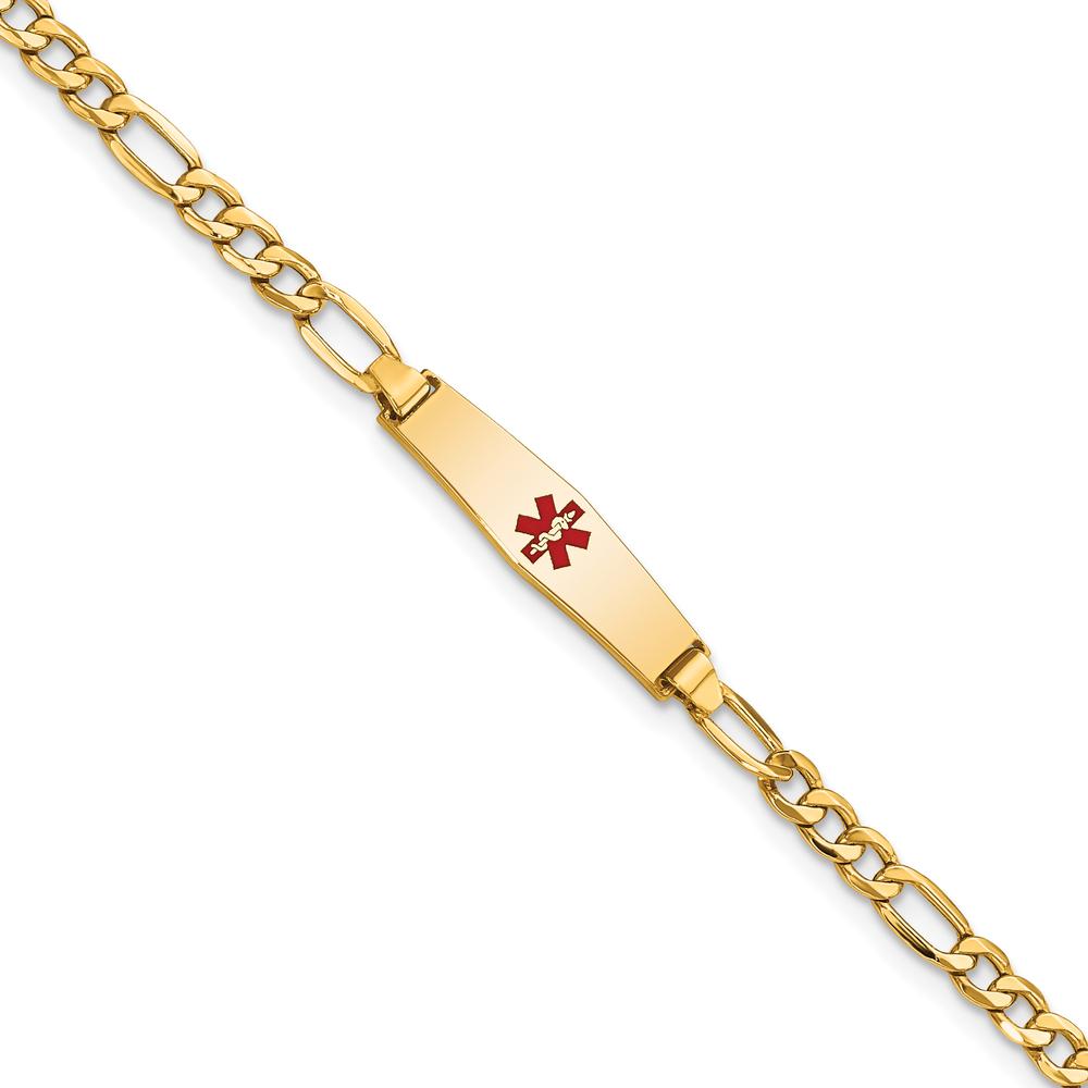 14K Yellow Gold Baby/Child Medical ID Bracelet with Red Enamel Medical Alert Charm and Figaro Link - 6" by Oro Pregiato