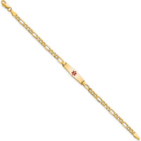 14K Yellow Gold Baby/Child Medical ID Bracelet with Red Enamel Medical Alert Charm and Figaro Link - 6" by Oro Pregiato