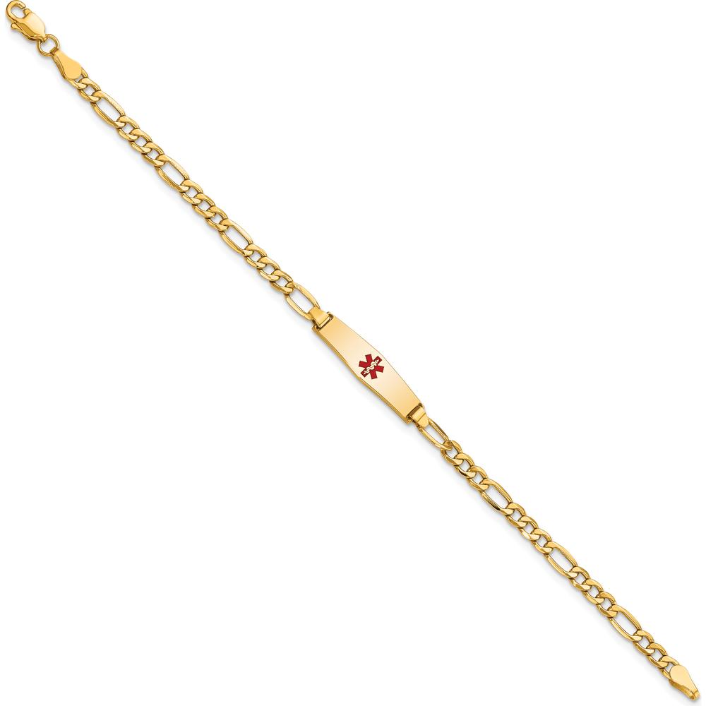 14K Yellow Gold Baby/Child Medical ID Bracelet with Red Enamel Medical Alert Charm and Figaro Link - 6" by Oro Pregiato