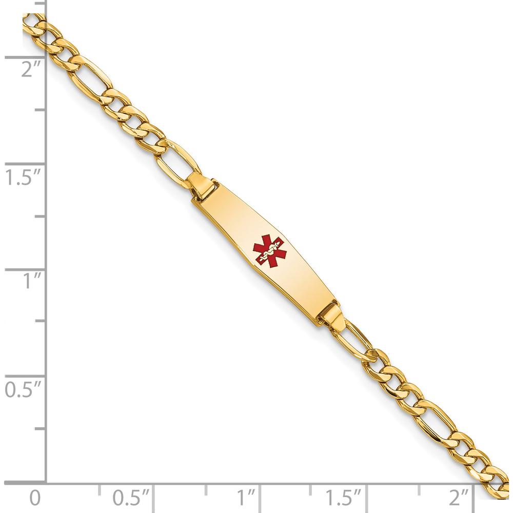 14K Yellow Gold Baby/Child Medical ID Bracelet with Red Enamel Medical Alert Charm and Figaro Link - 6" by Oro Pregiato
