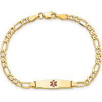 14K Yellow Gold Baby/Child Medical ID Bracelet with Red Enamel Medical Alert Charm and Figaro Link - 6" by Oro Pregiato