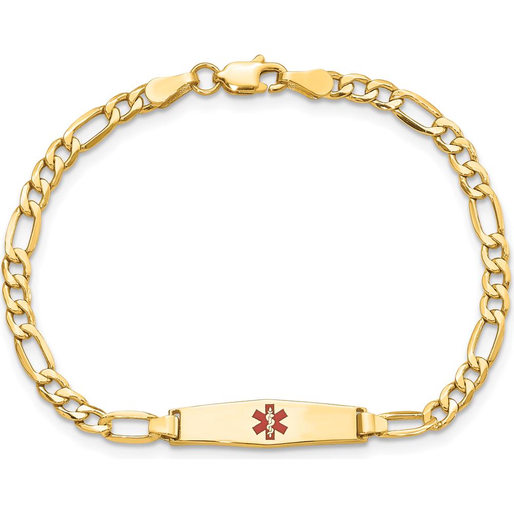 14K Yellow Gold Baby/Child Medical ID Bracelet with Red Enamel Medical Alert Charm and Figaro Link - 6" by Oro Pregiato