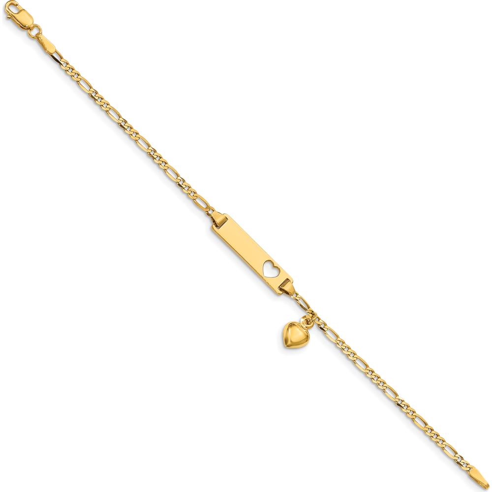 14K Yellow Gold Baby/Child Personalized Heart Charm ID Bracelet - 6" Figaro Chain by Oro Pregiato