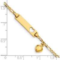 14K Yellow Gold Baby/Child Personalized Heart Charm ID Bracelet - 6" Figaro Chain by Oro Pregiato