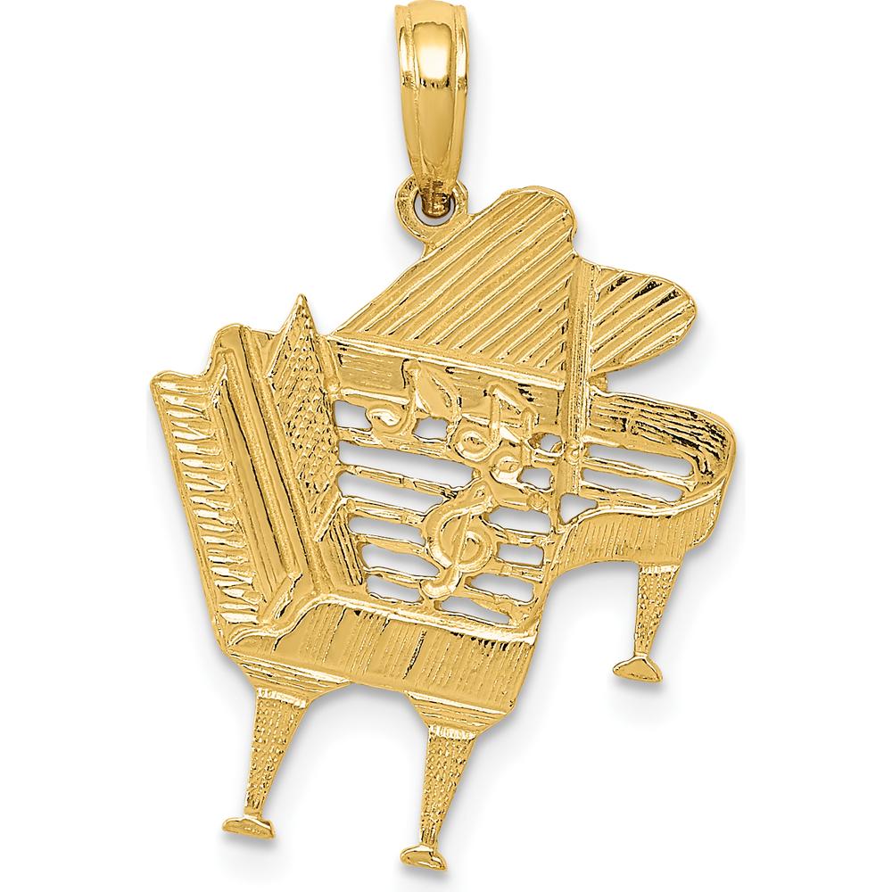 14K Yellow Gold Baby Grand Piano Pendant - Musical Charm with Textured Back and Polished Finish by Oro Pregiato