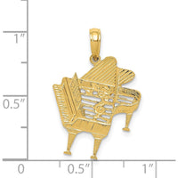 14K Yellow Gold Baby Grand Piano Pendant - Musical Charm with Textured Back and Polished Finish by Oro Pregiato