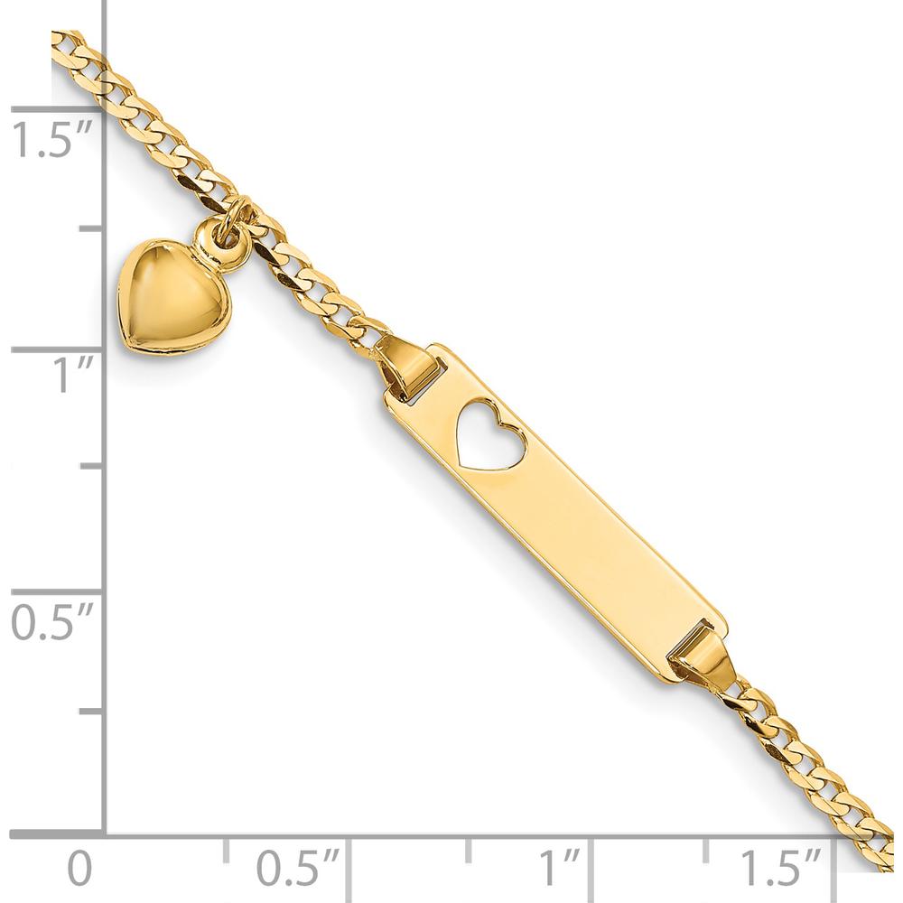 14K Yellow Gold Baby ID Bracelet with Heart Dangle and Polished Curb Link Chain - 6" Length by Oro Pregiato