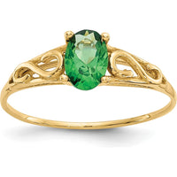 14K Yellow Gold Baby Ring with Oval Synthetic Emerald - May Birthstone by Oro Pregiato