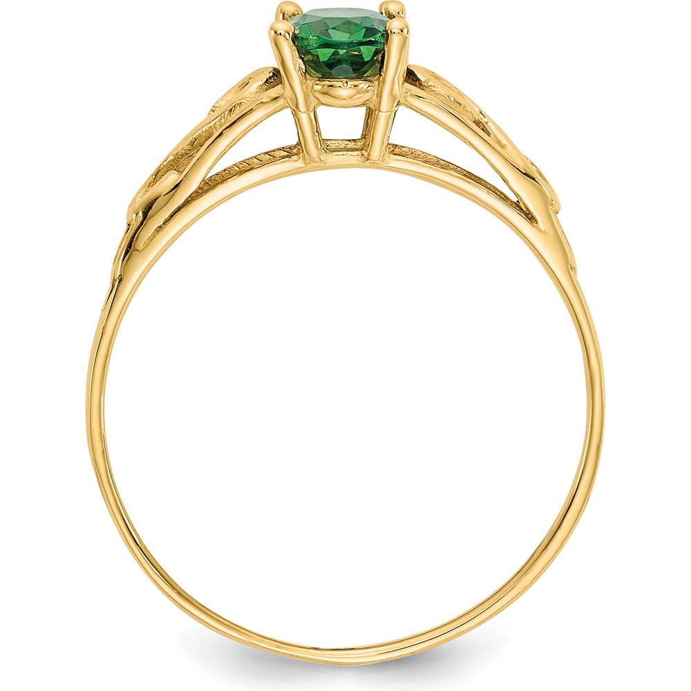 14K Yellow Gold Baby Ring with Oval Synthetic Emerald - May Birthstone by Oro Pregiato