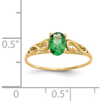 14K Yellow Gold Baby Ring with Oval Synthetic Emerald - May Birthstone by Oro Pregiato