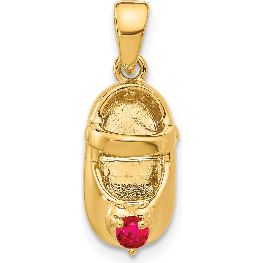 14K Yellow Gold Baby Shoe Charm with Synthetic Ruby July Birthstone - 2.75mm Round Faceted Stone by Oro Pregiato