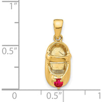 14K Yellow Gold Baby Shoe Charm with Synthetic Ruby July Birthstone - 2.75mm Round Faceted Stone by Oro Pregiato