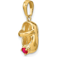 14K Yellow Gold Baby Shoe Charm with Synthetic Ruby July Birthstone - 2.75mm Round Faceted Stone by Oro Pregiato