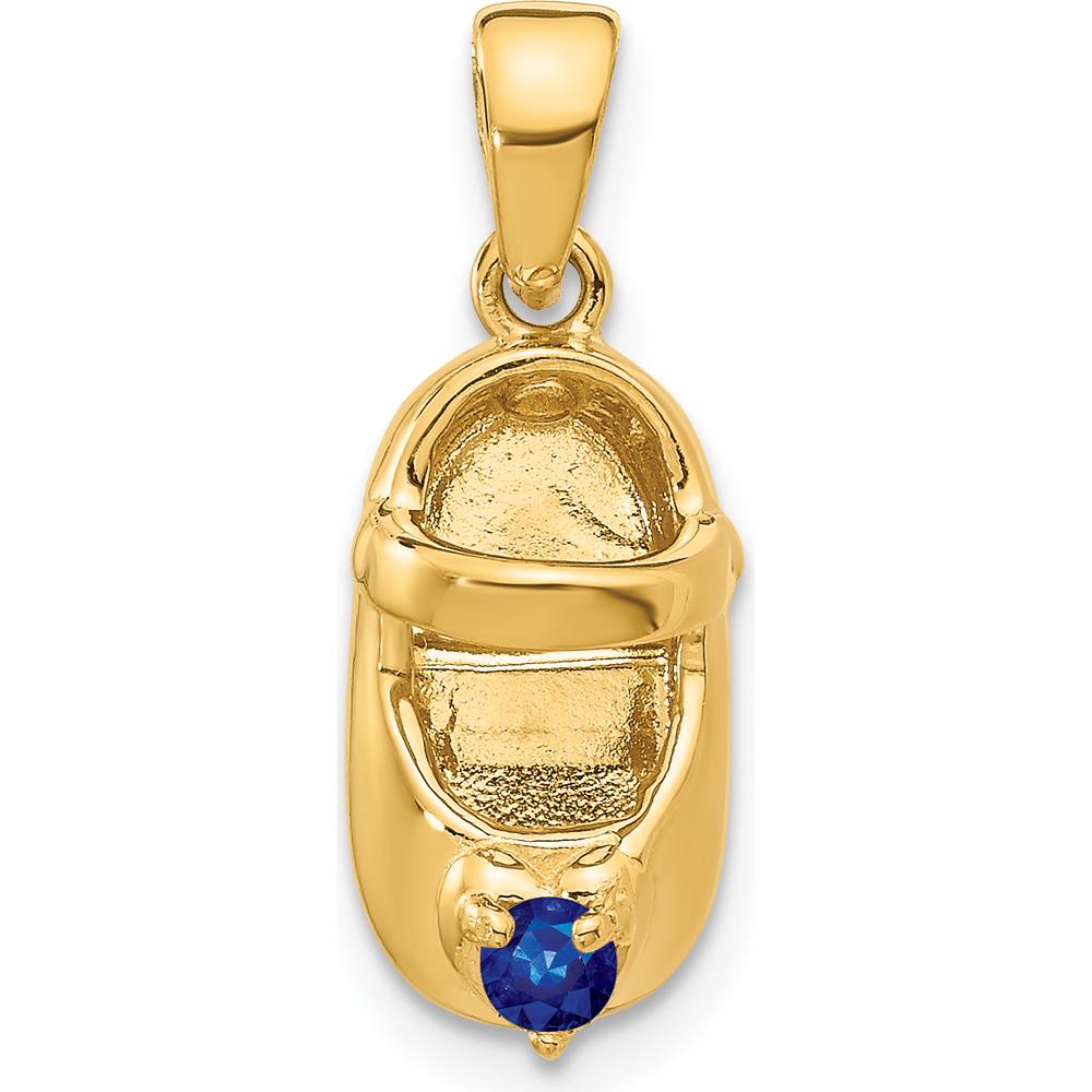 14K Yellow Gold Baby Shoe Charm with Synthetic September Sapphire Birthstone - 2.75mm by Oro Pregiato