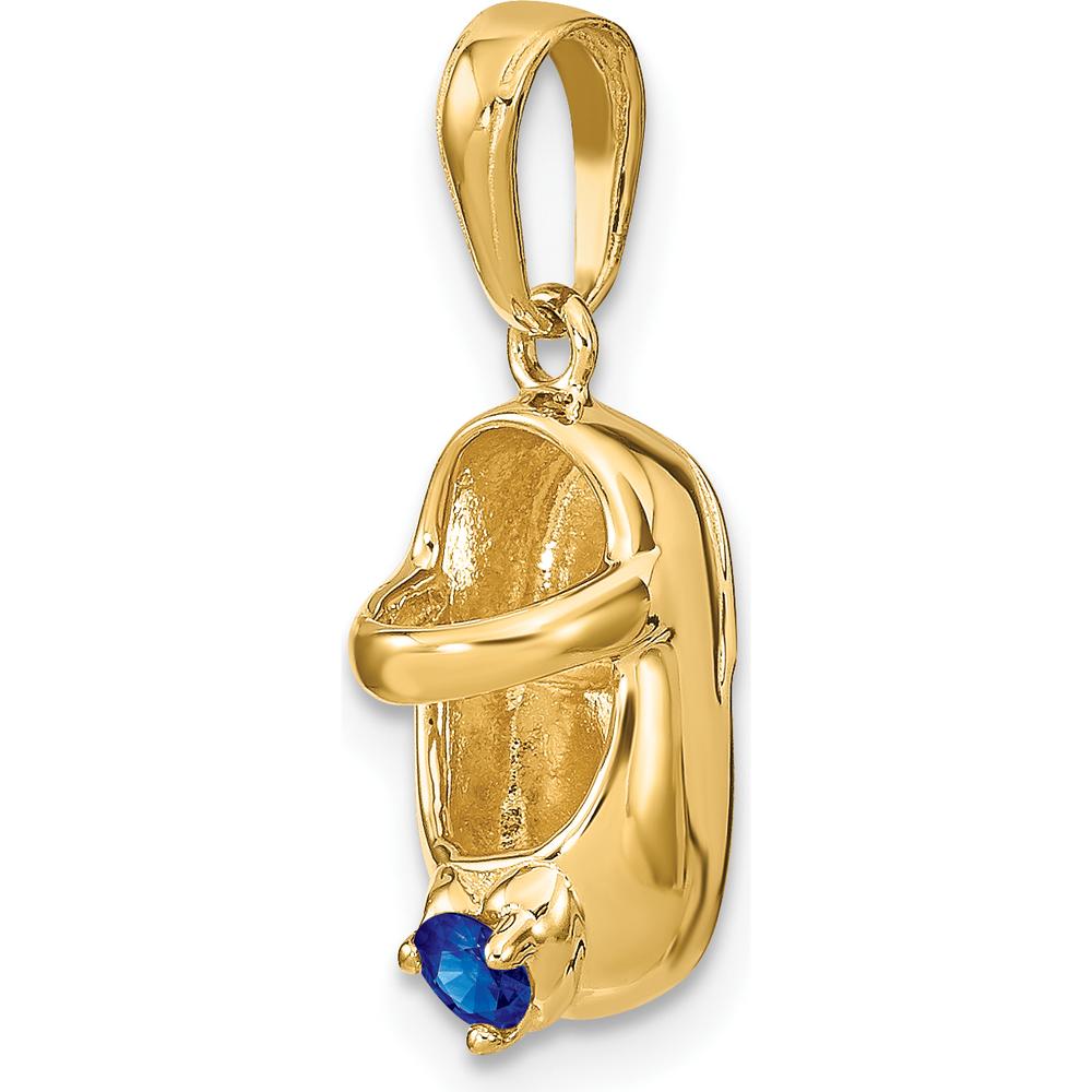 14K Yellow Gold Baby Shoe Charm with Synthetic September Sapphire Birthstone - 2.75mm by Oro Pregiato