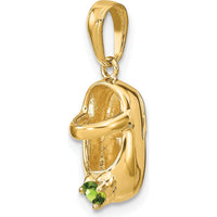14K Yellow Gold Baby Shoe Pendant with Round Synthetic Peridot - August Birthstone by Oro Pregiato