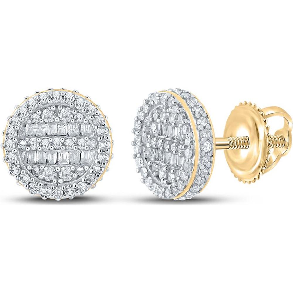 14K Yellow Gold Baguette and Round Diamond Circle Earrings - 1/2 Carat Total Diamond Weight