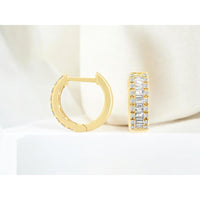 14K Yellow Gold Baguette and Round Diamond Huggie Hoop Earrings - 0.40 Carat Total Diamond Weight - Royal Jewelry